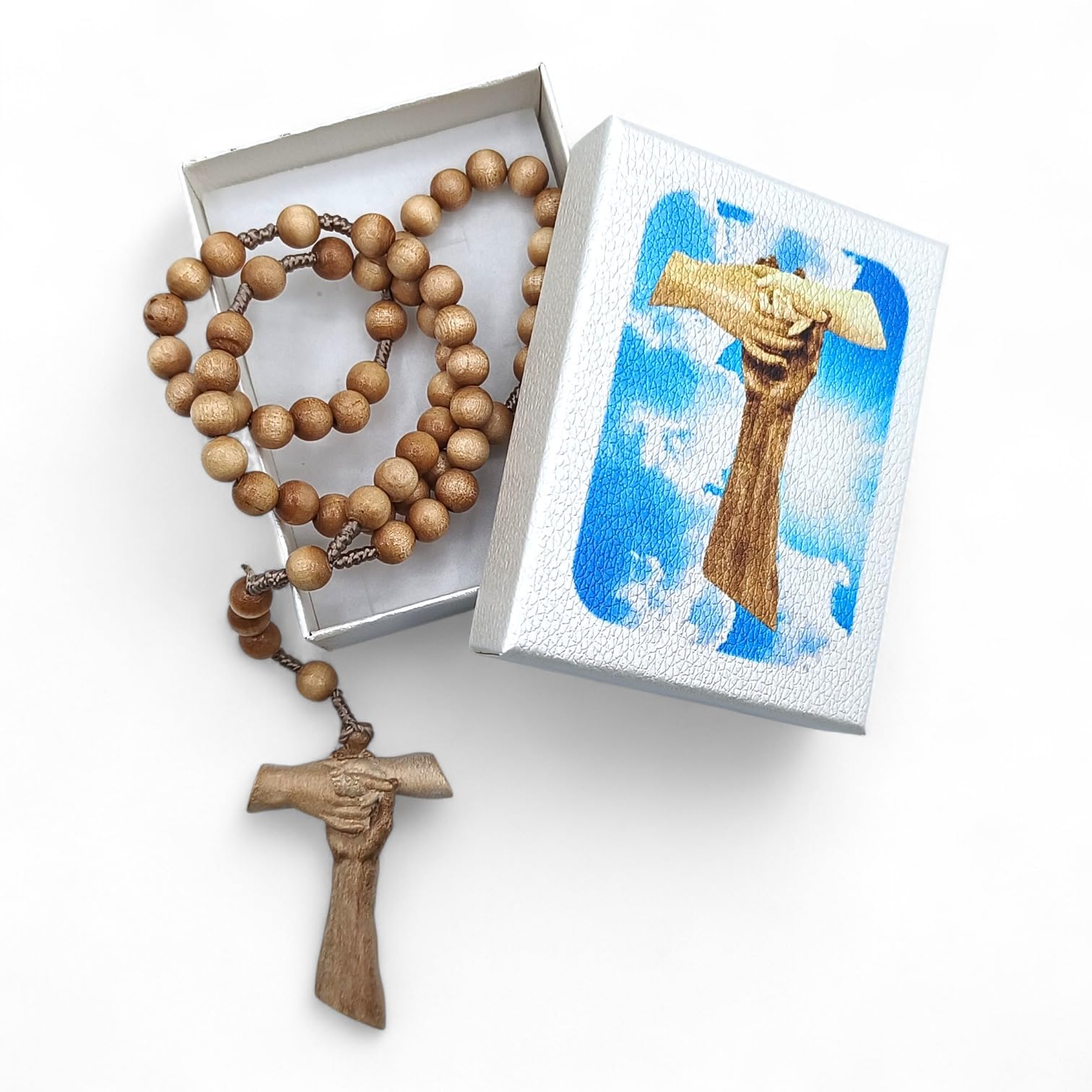OVUNQUE PROTEGGIMI Rosario Croce dell'Amicizia in Legno di Ulivo, Artigianale, Regalo Religioso Cattolico per Donna e Uomo, Porta rosario