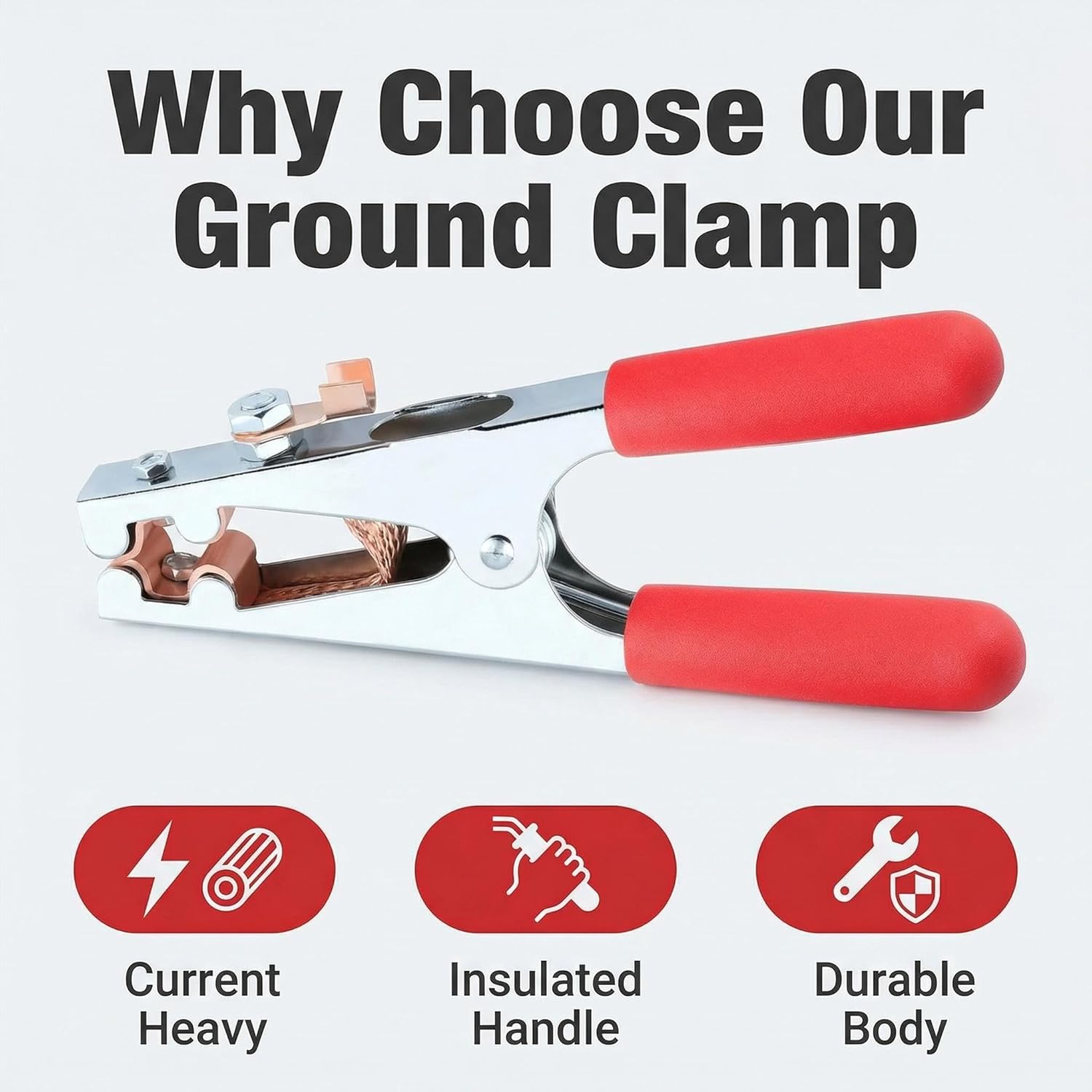 500A Welding Ground Clamp with Braided Copper Shunt Strap Heavy-Duty Copper Grounding Clamp Kit for Arc Welding, MIG, Stick Welders, welder ground clamp