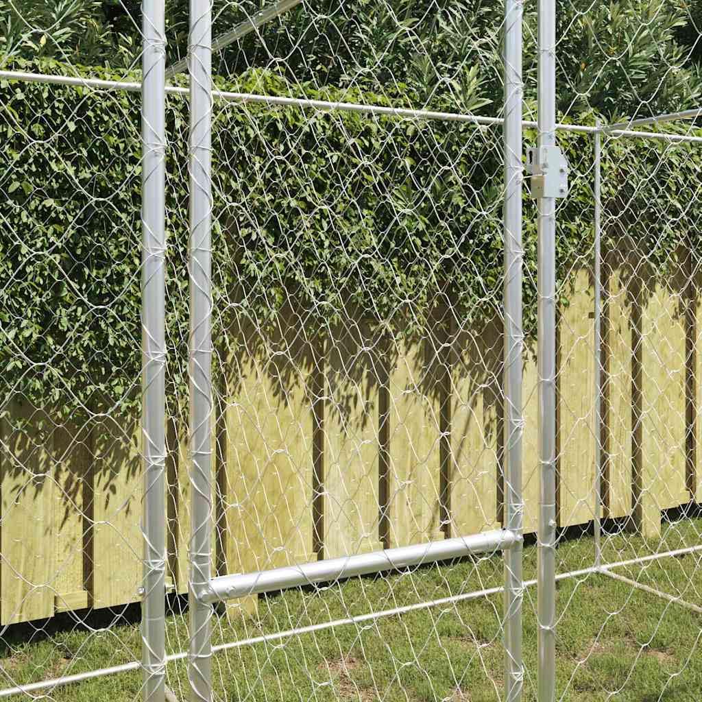 Gabbia per cani color argento, 600 x 200 x 200 cm, in acciaio zincato, resistente alle intemperie, per esterni, con porta richiudibile e pareti a griglia per una protezione sicura e molto