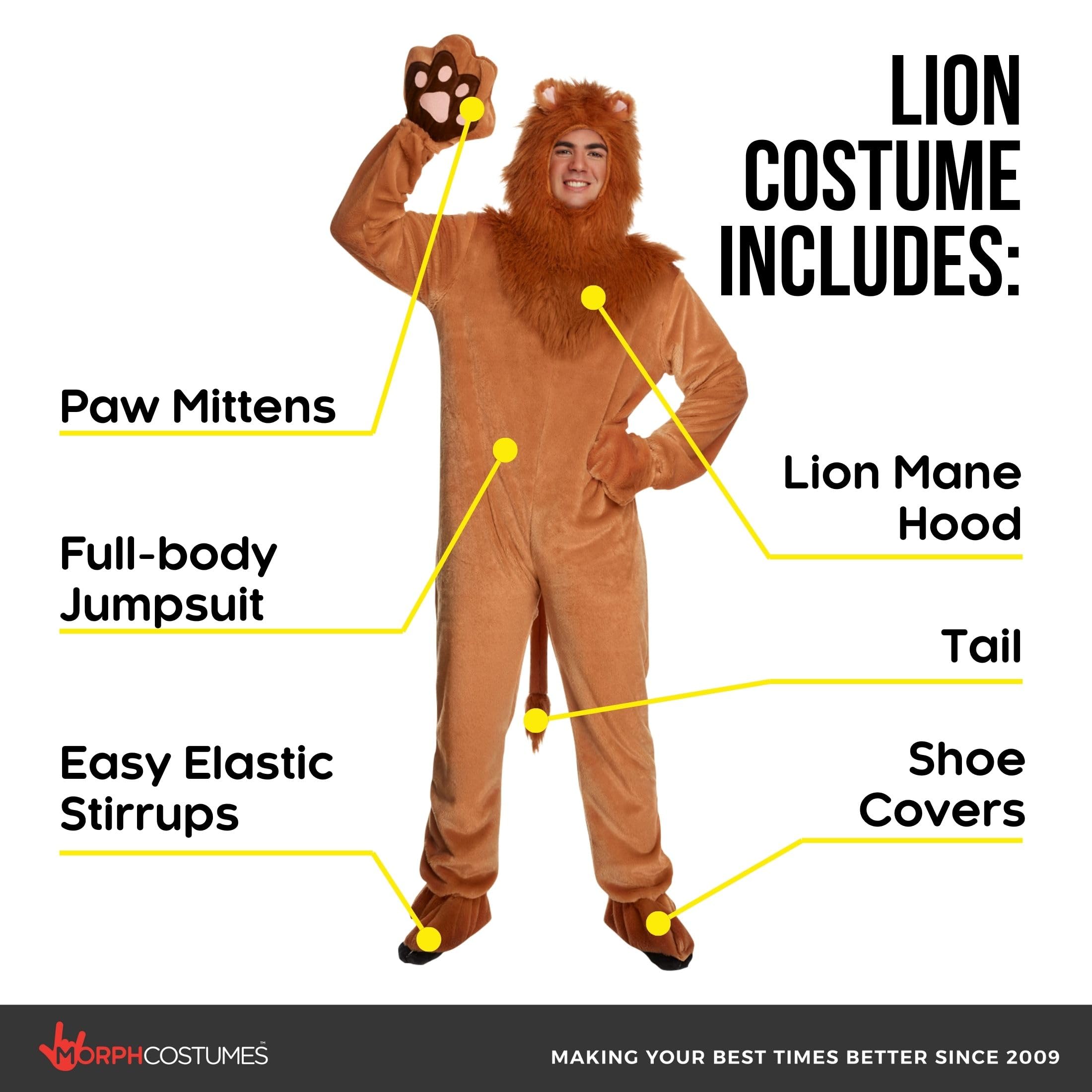 Morph Löwenkostüm für Erwachsene, Tier Jumpsuit, Perfekt für Partys, Halloween, Cosplay und Events