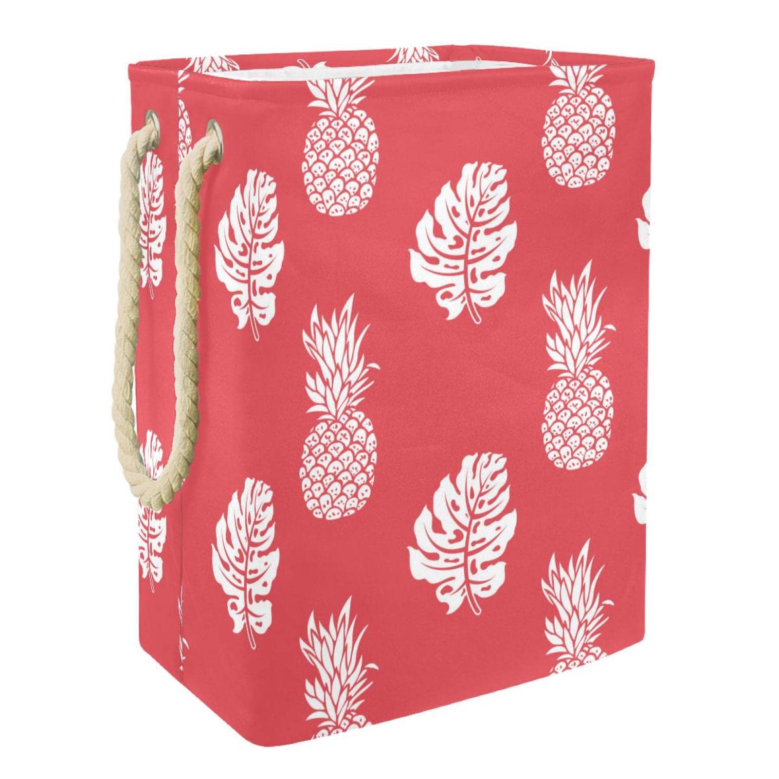 Grand panier à linge feuilles d'ananas corail avec poignée durable pour chambre