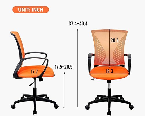 Miniatura 3 de Silla de oficina ergonómica de malla, silla de computadora con soporte lumbar, reposabrazos de respaldo medio, silla giratoria ajustable para