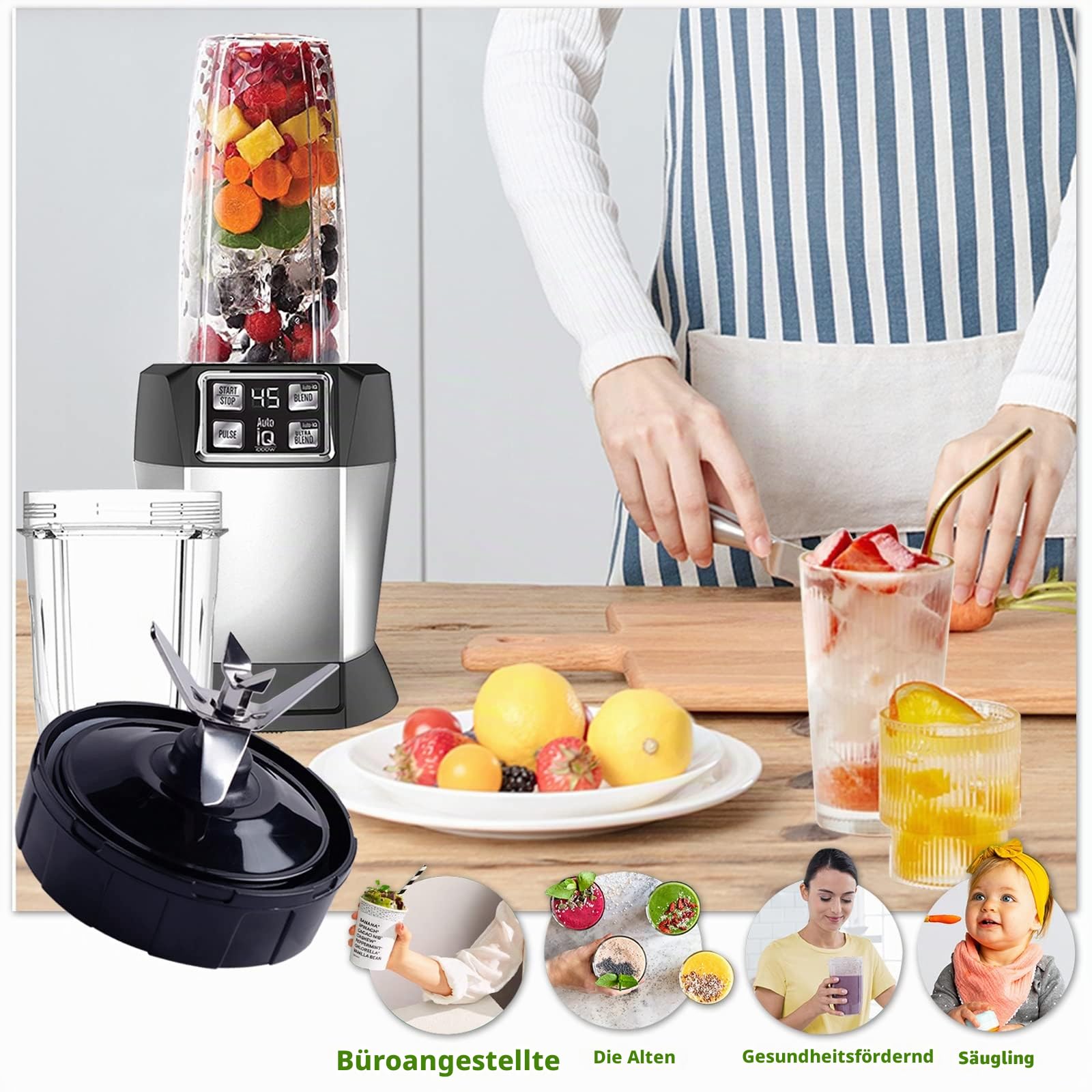 Mixer Ersatzteile Klingen für Nutri Ninja Auto-iQ Küchenmaschine, 7-Flossen Klinge für Ninja Mixer Blender Blade Zubehör