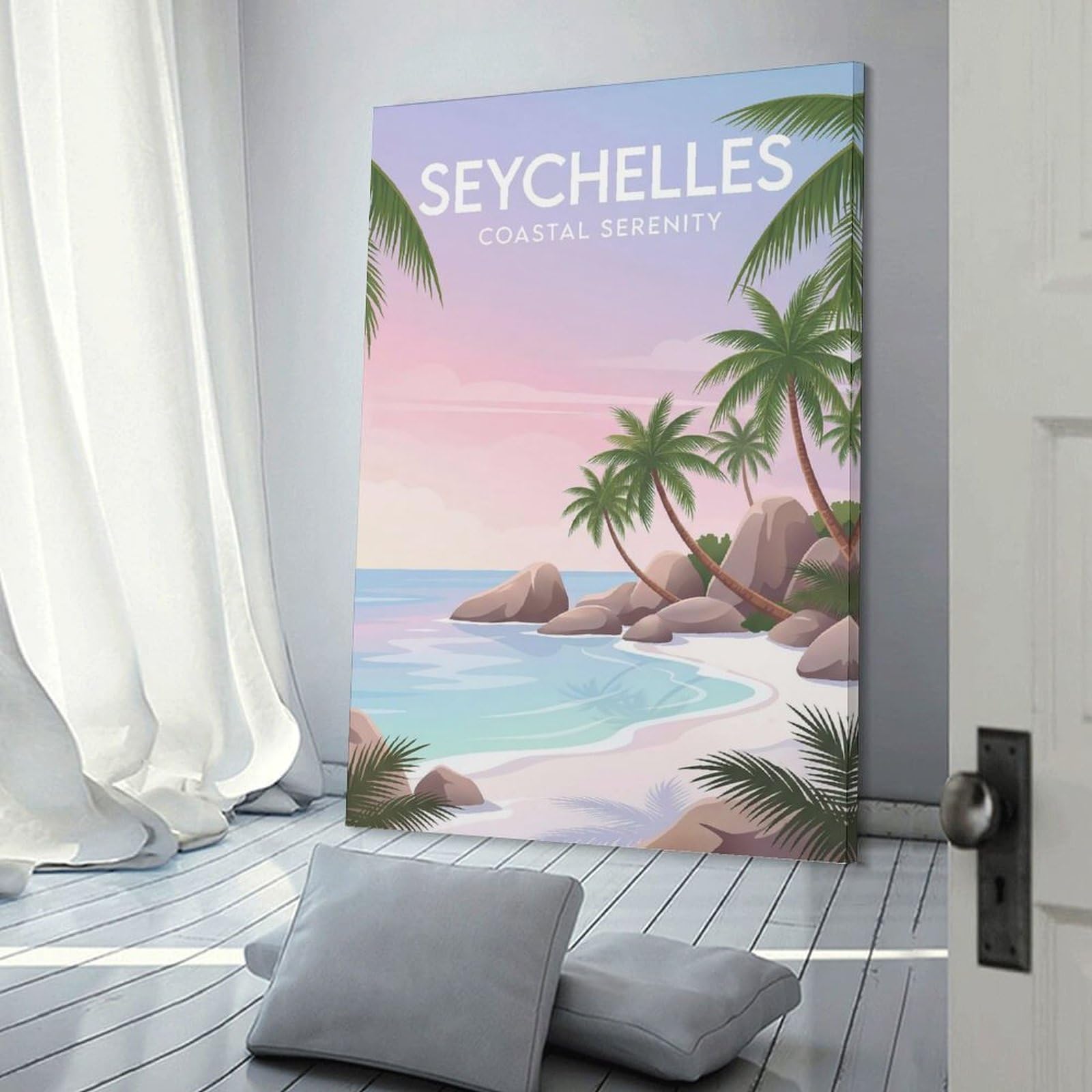 Junmoney Seychelles Coastal Serenity Canvas Wall Picture, 20x30inch(50x75cm), for Home, Office, Studio Or Guest Room, A Flexible Wall Accent for Shared Spaces