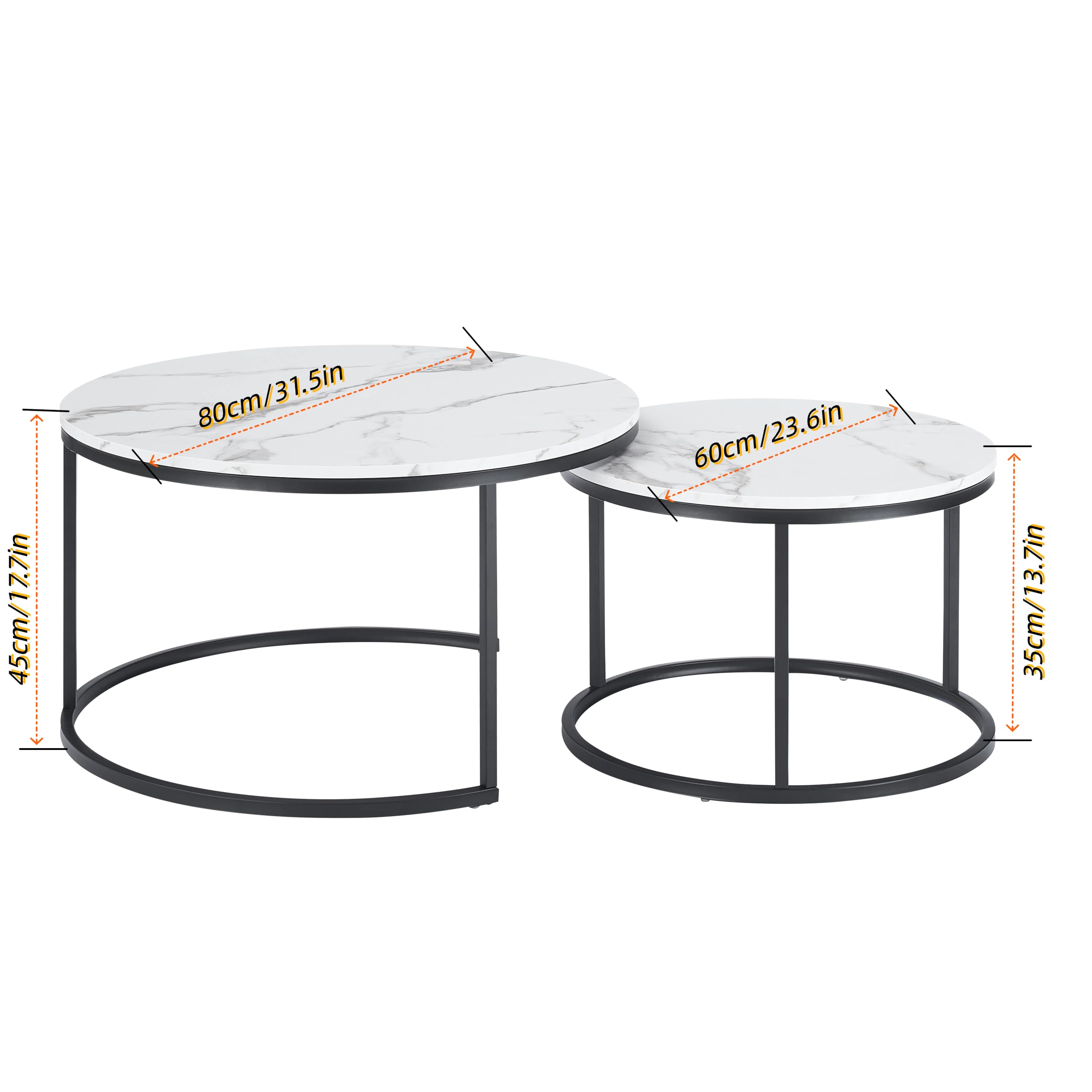 Set di tavolini rotondi (2 pezzi) in marmo, due in uno, adatti per soggiorno, lounge, home office e terrazze ⌀80cm e ⌀60cm