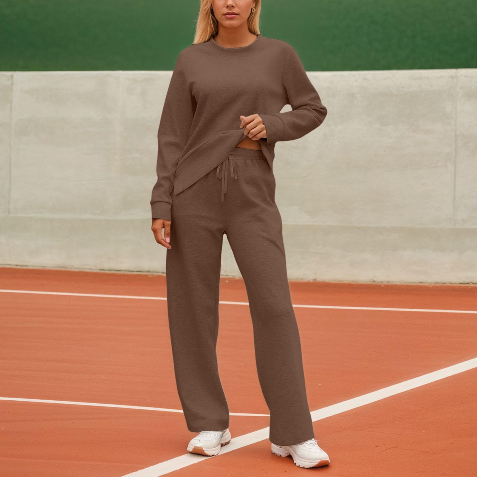 Generico Tuta Invernale Donna Curvy,Casual Da Donna Con Felpa E Pantaloni A Girocollo In Tinta Unita Comodo Da Indossare Per Outfit Quotidiani In Autunno E Inverno