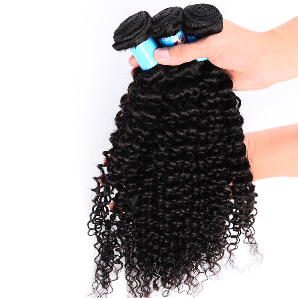 Women's Virgin Peruvian Curly Wave 300g/packs Mix Lengths 16 18 20 Inch #1B Natural Black Human Hair Weave Extensions