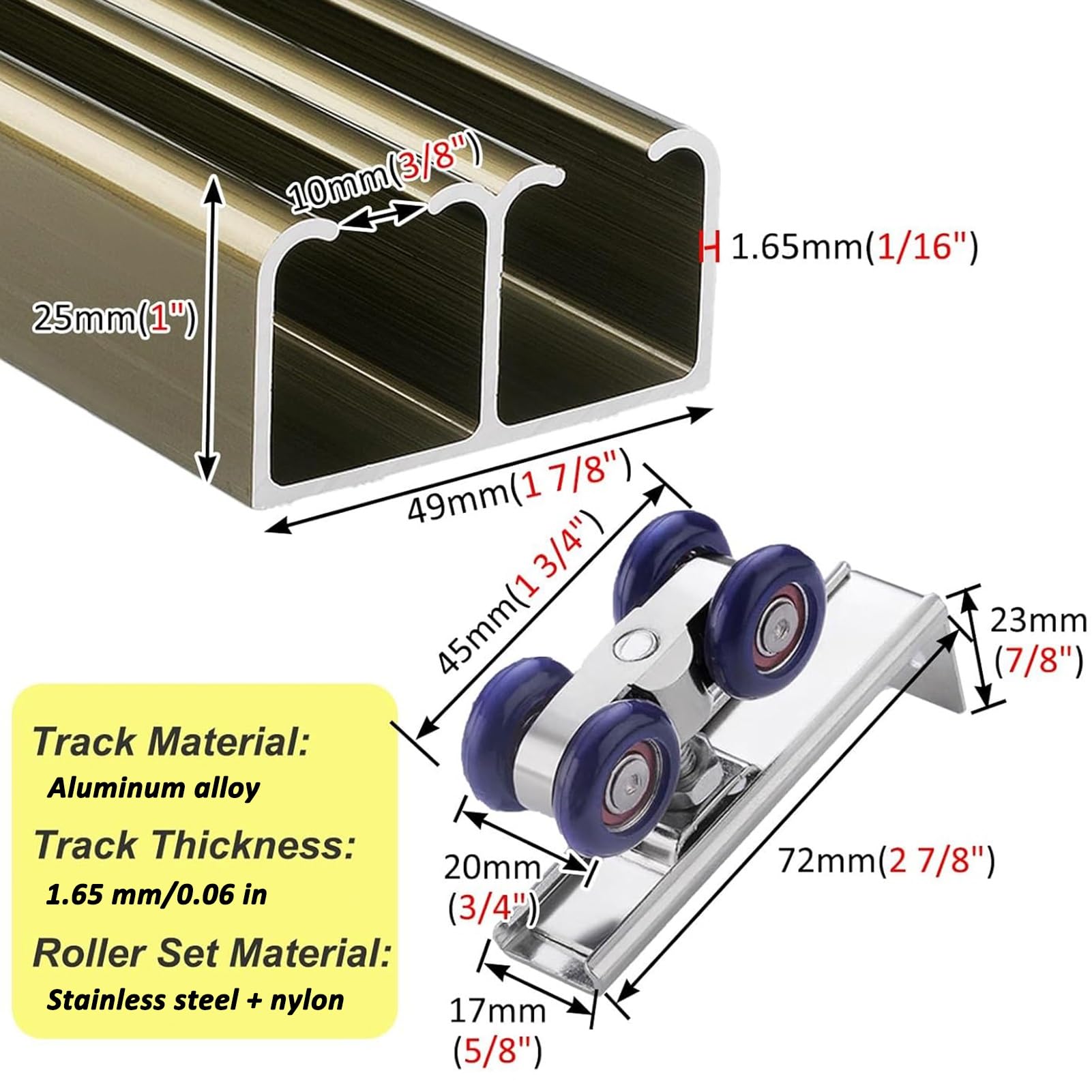 1/2/3/4/5/6/6.6 m Kit Rail Porte Coulissante Double avec Roulettes, Kit de Quincaillerie para Porte Coulissante Placard/Grange, Alliage D'aluminium, Installation au Plafond(Blanc,1.4m/4.6ft)