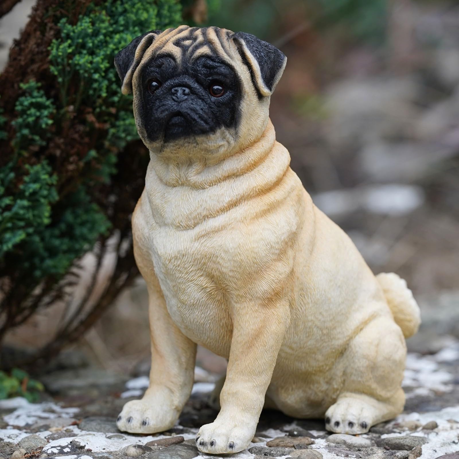 Large Blonde Pug Resin Dog Statue Home Garden Outdoor Sitting Puppy Ornament Sculpture British Pet Gift