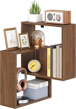 HOOBRO Corner Wall Shelf, Floating Shelf, Staggered Geometric Display Rack