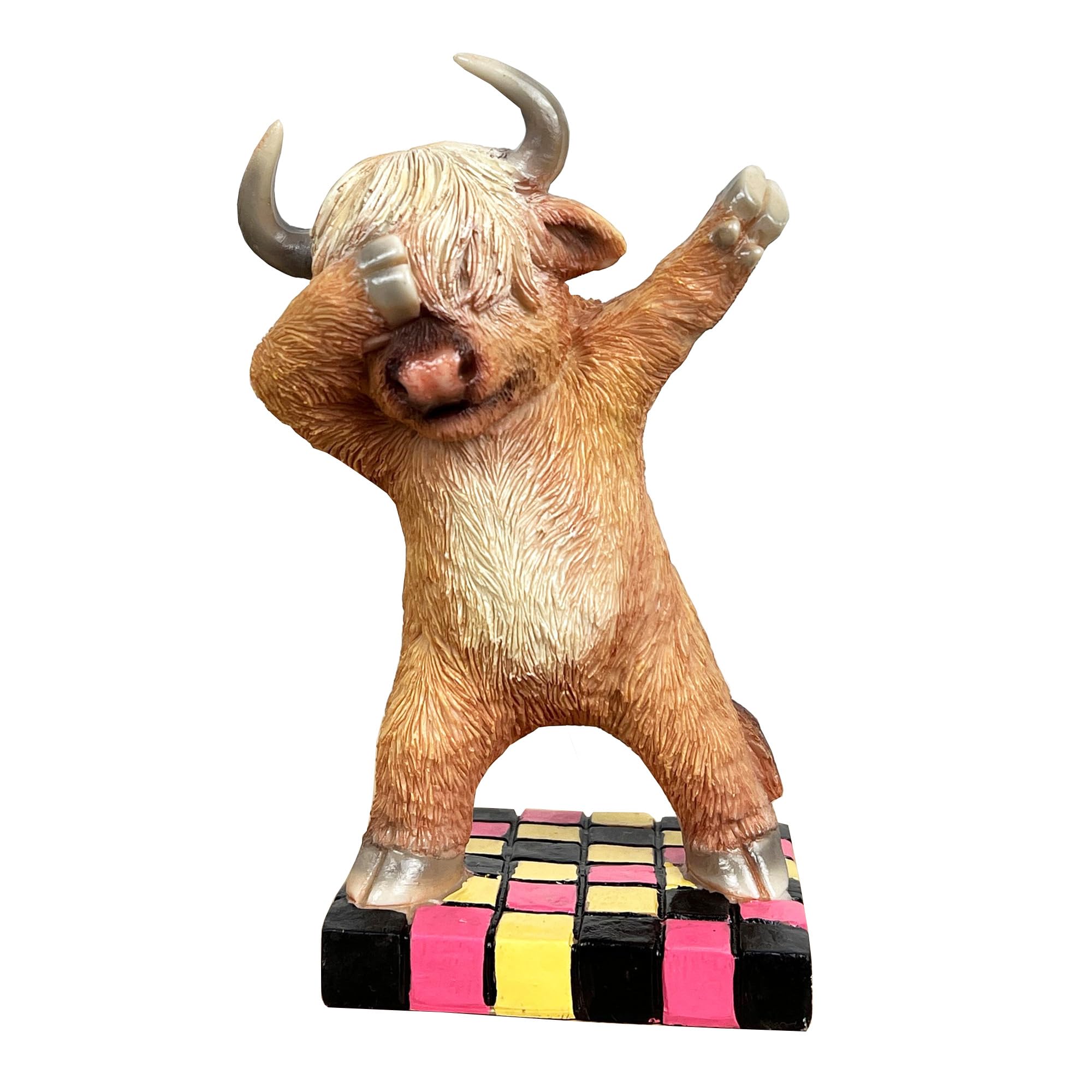 Alfie Francis Brown 18.5Cm Tall Novelty Resin Disco Dancing Highland Cow Ornament Figurine Statue