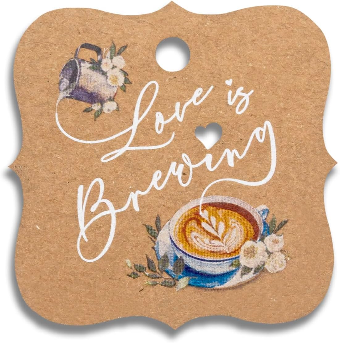 Summer-Ray 50pcs Love is Brewing Gift Tags Perfect for Wedding, Bridal Shower, Coffee Theme Party (Square Brown Kraft - Love is Brewing)