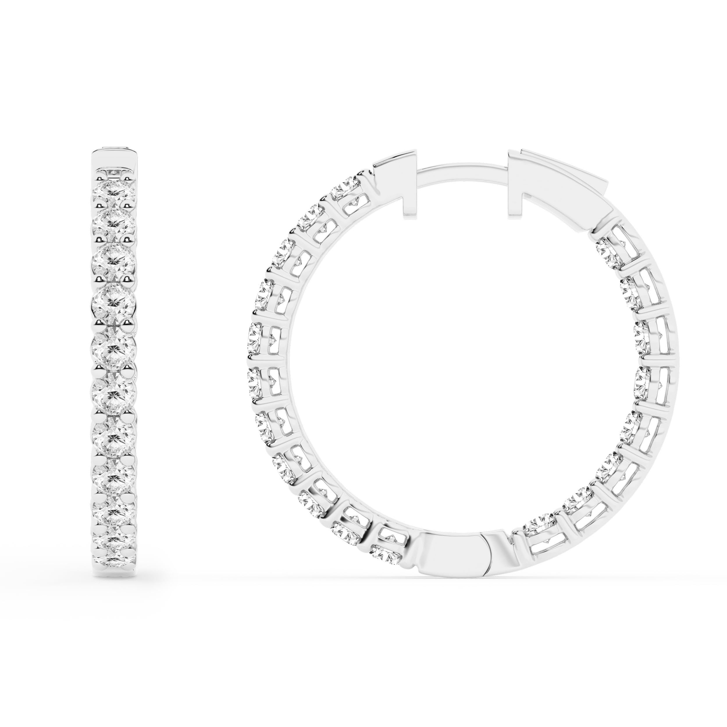 Belacqua 2-3 Carat Round Lab Grown Inside Out Diamond Hoop Earrings in Sterling Silver Color J-K Clarity I1-I2