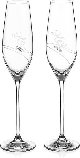 DIAMANTE Swarovski Crystal Champagne Flutes Prosecco Glasses - His & Hers - Set of 2 (Champagne Flutes 210ml)