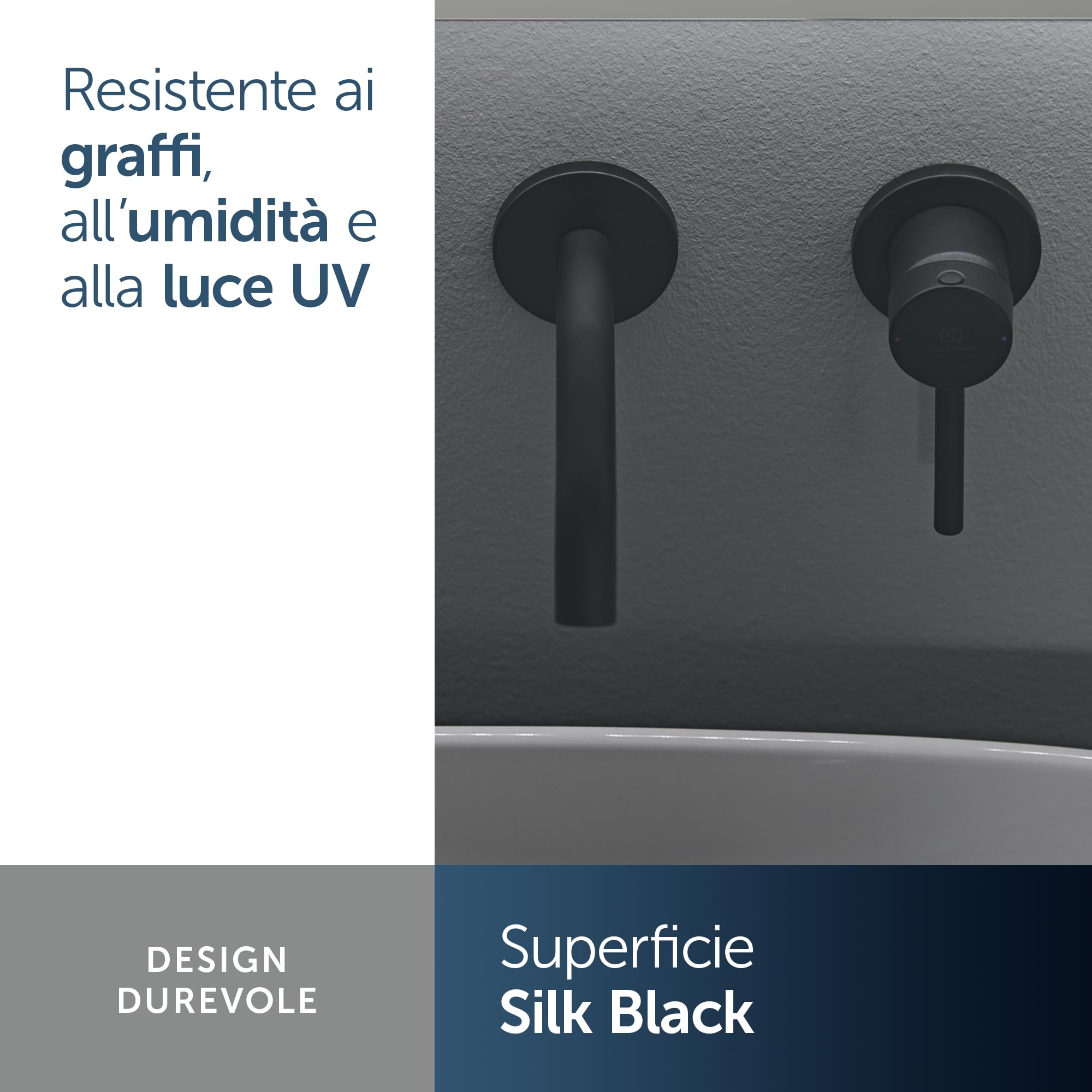 Ideal Standard Ceraline Rubinetto per lavabo a parete – Nero Opaco | Kit di montaggio a filo muro 2 per l'installazione finale, cartuccia FirmaFlow a risparmio idrico