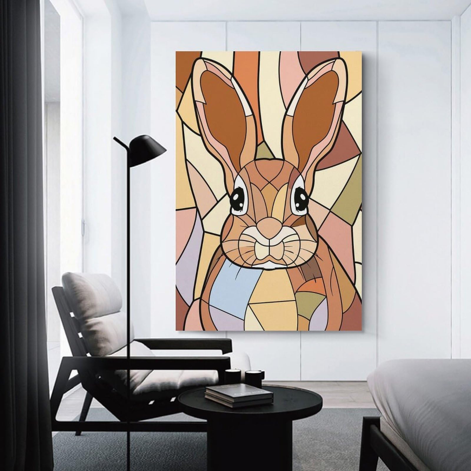 Junmoney Stained Glass Rabbit Portrait Canvas Wall Decor, 20x30inch(50x75cm), for Gallery Wall Decor And Room Displays, Wall Decor Suited to Curated Displays