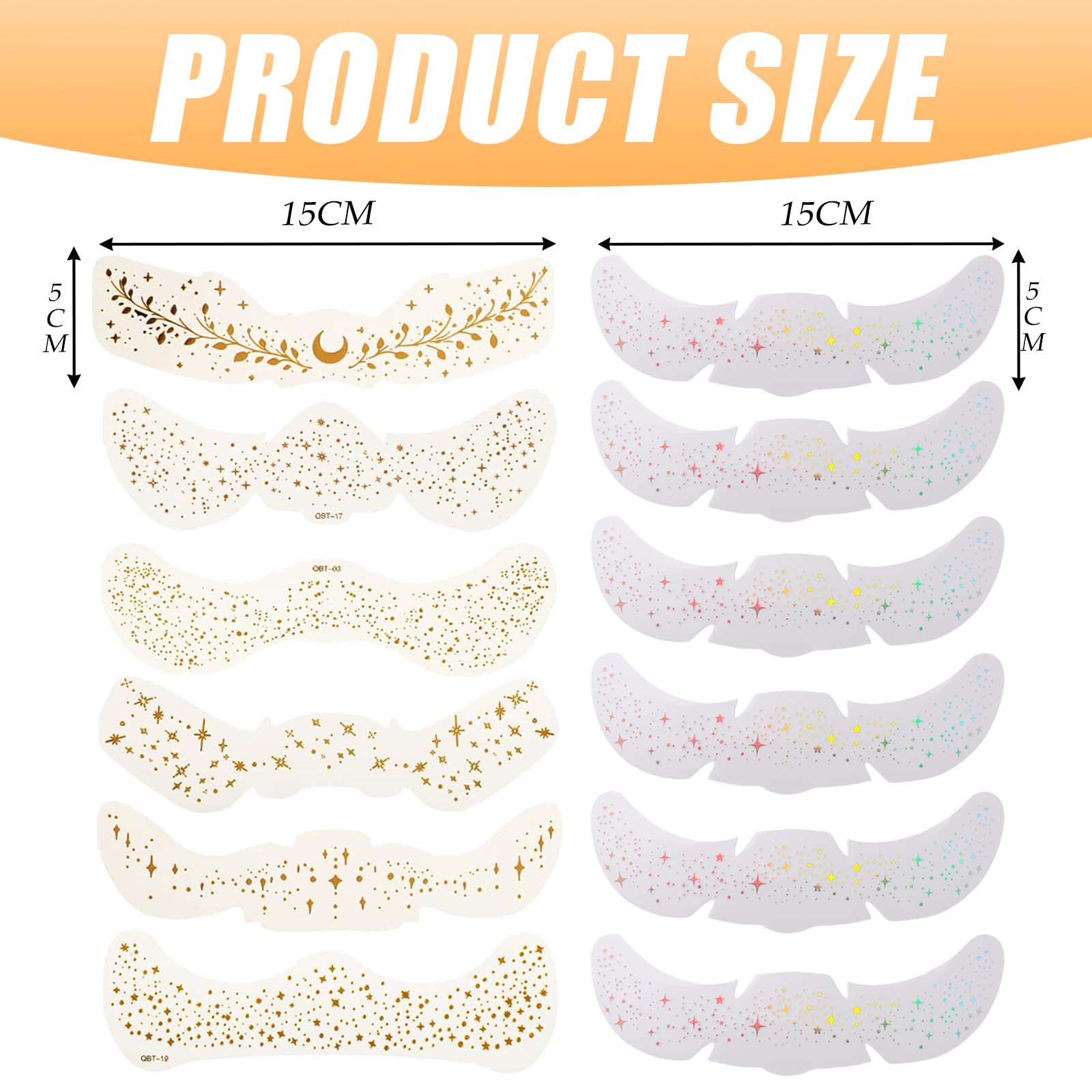 12 PCS Glitter Freckles Face, Multichrome Gold Glitter Face Stickers - Image 2