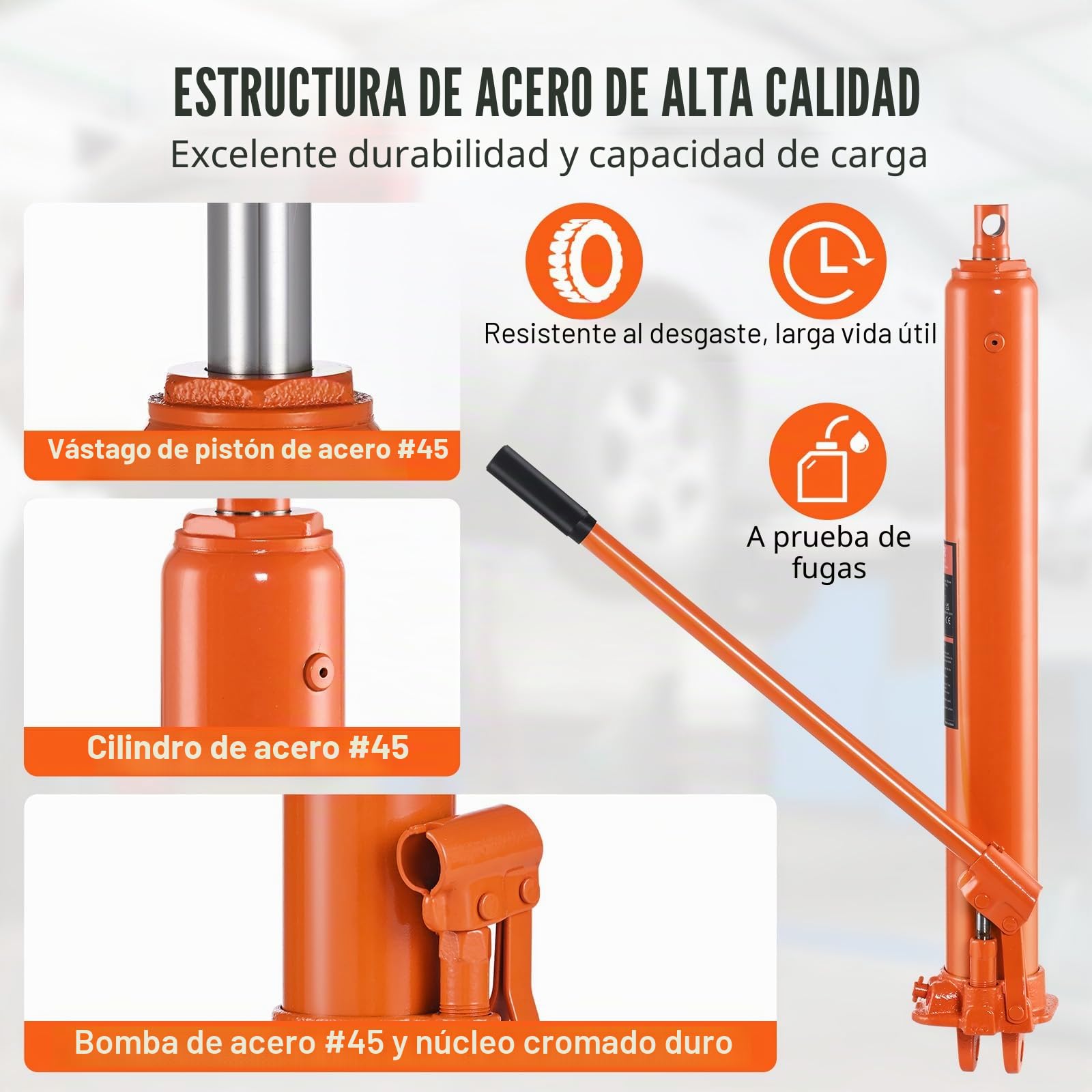 VEVOR Gato hidráulico de ariete Largo, Cilindro de elevación de Motor de 8 toneladas con Bomba de pistón único y Base de Horquilla, Cilindro de ariete hidráulico para polipastos de elevación de Motor