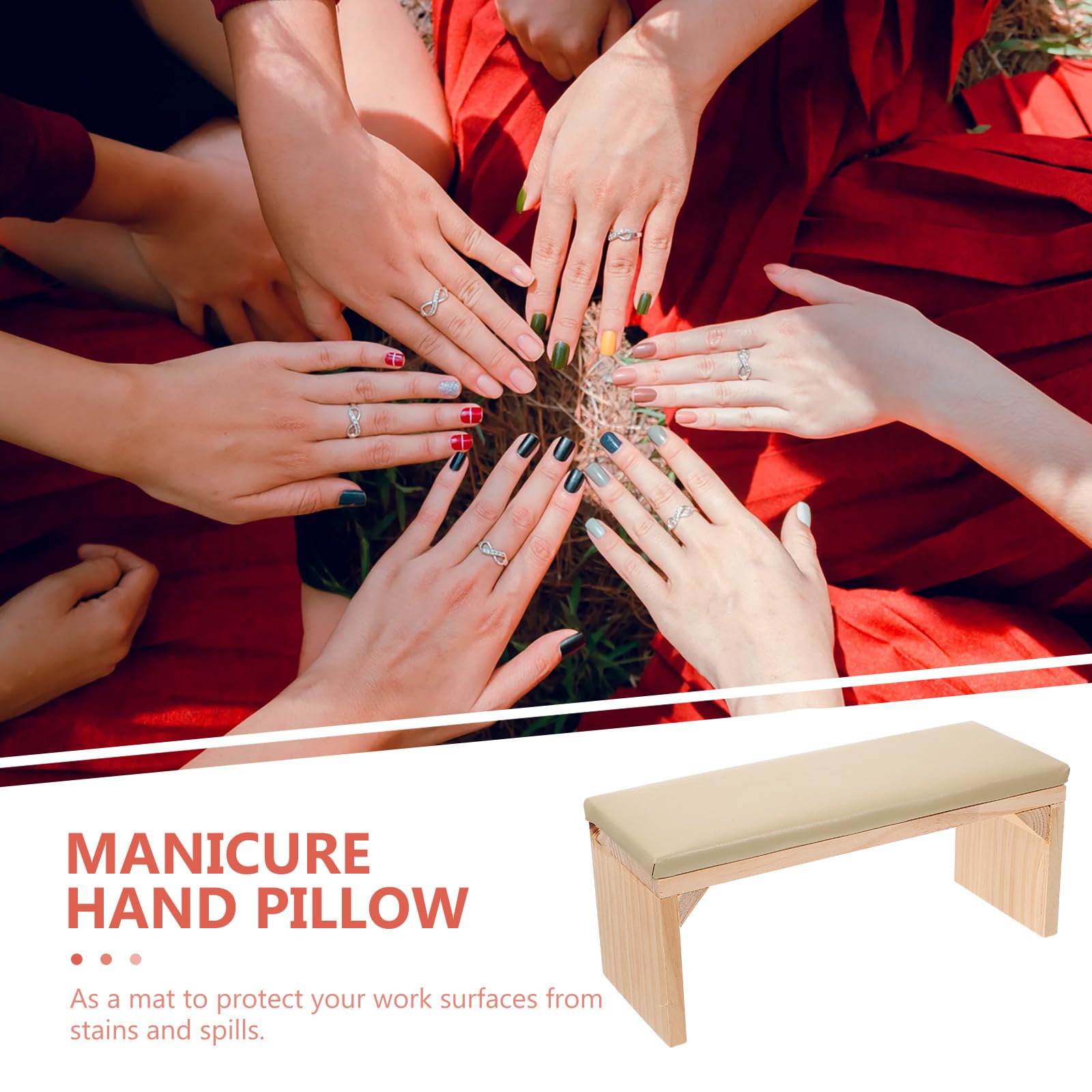 Cuscino per Mani in Legno Beige Multifunzionale per Manicure, Poggiamani Stabile per Saloni di Bellezza e Formazione Unghie