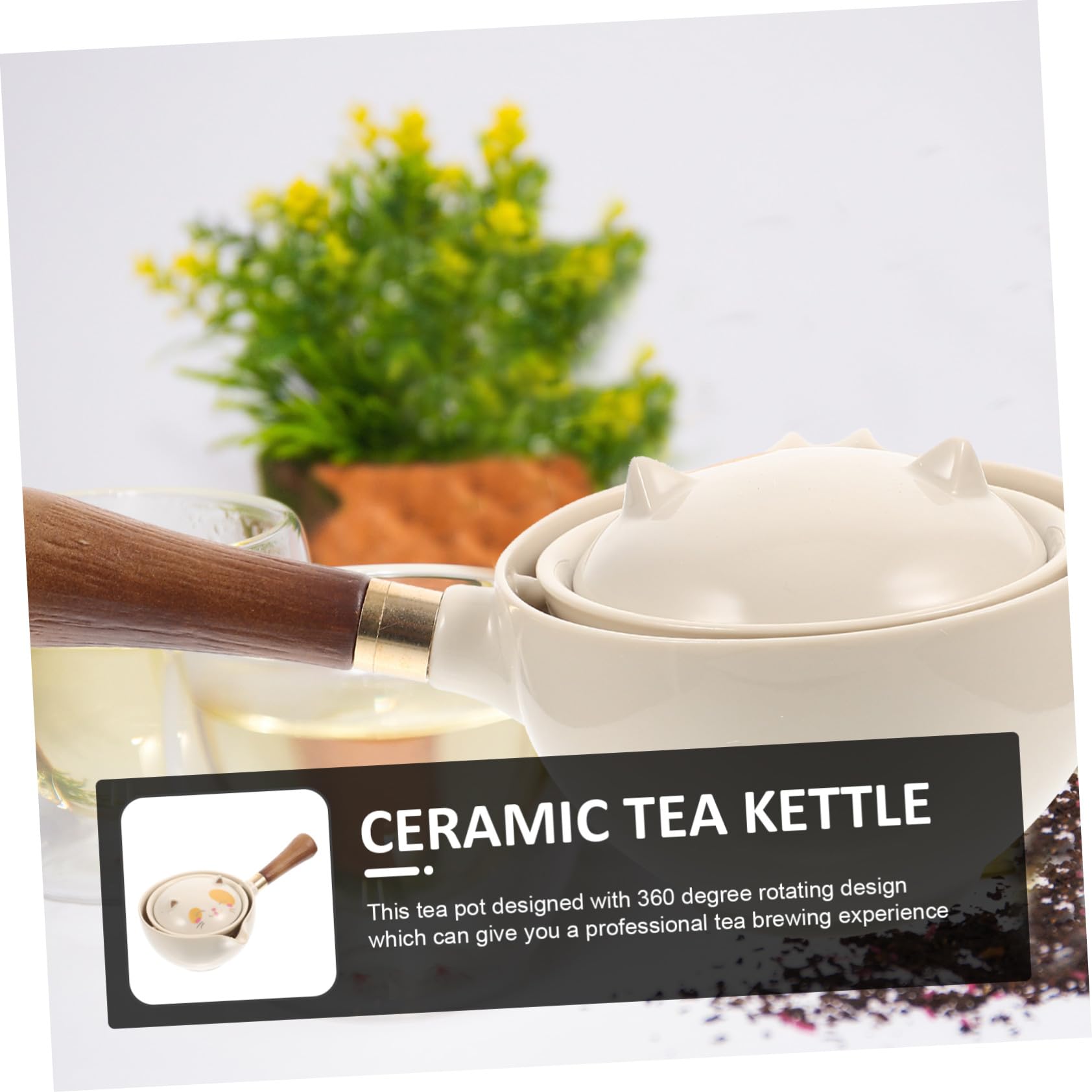 Teiera Tradizionale Cinese in Ceramica Resistente al Calore con Manico Laterale e Filtro Integrato Rotante per Infusione Kung Fu Design Elegante con Motivo Gatto della Fortuna