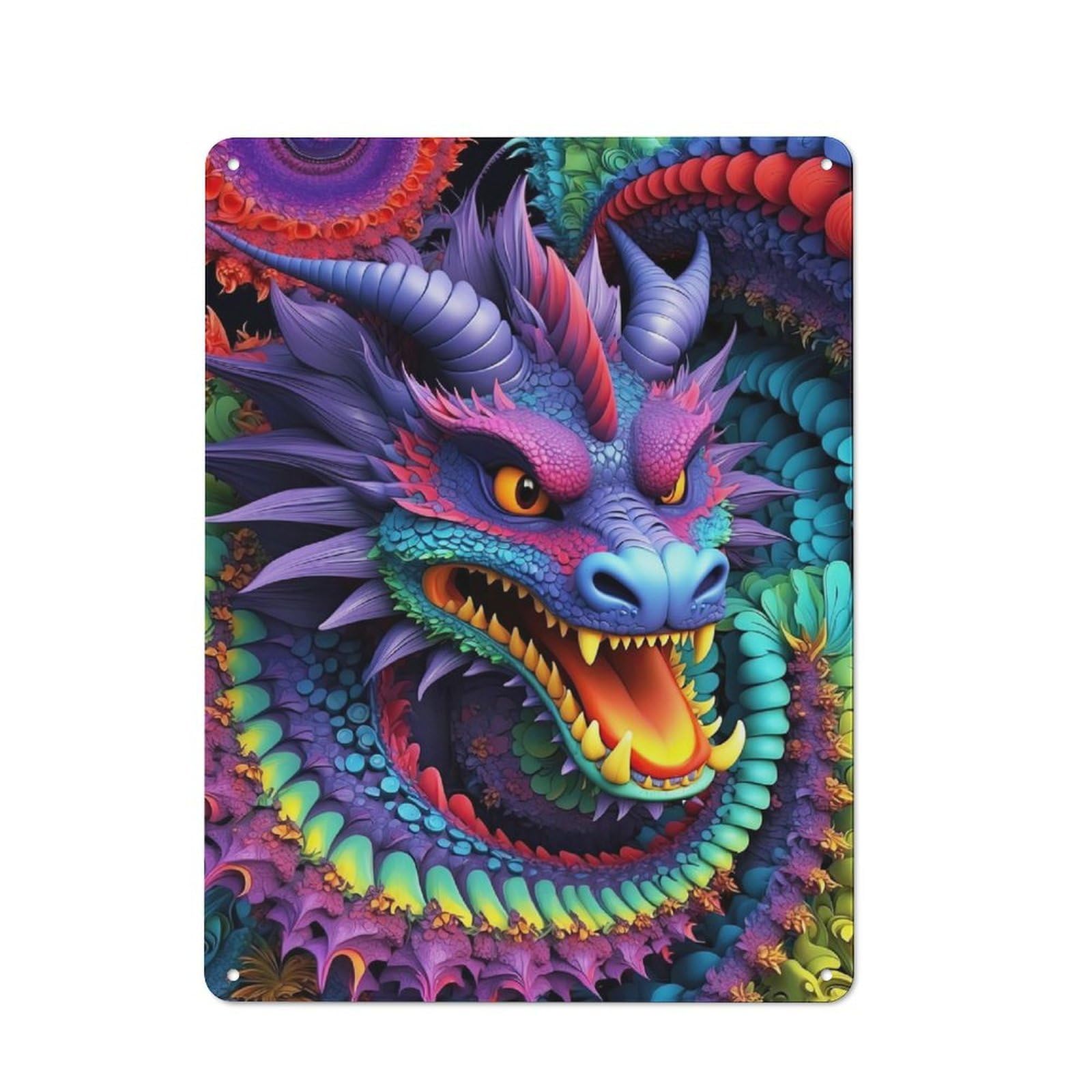 Junmoney Vibrant Dragon Dance Metal Wall Sign With Design 40X30cm, Weathered Look Workshop Wall Decor For Garage, Hobby Room, Office Or Man Cave