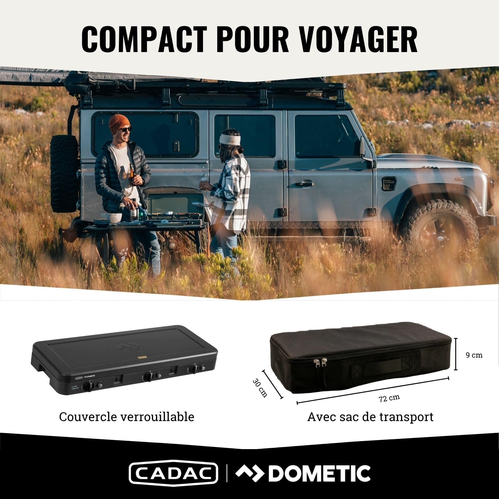 CADAC - 3 Cook Turbo FFD Deluxe - barbecue - Barbecues portables - Surface de cuisson en acier inoxydable - Incl. Housse de protection - Camping - Les incontournables du barbecue - Noir