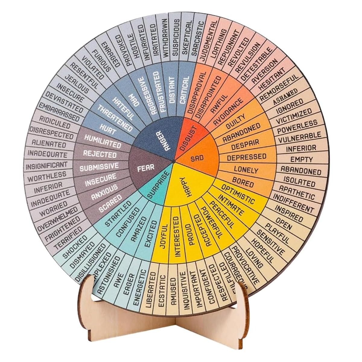 Roue des Sentiments en Bois avec Support 15 cm x 15 cm
