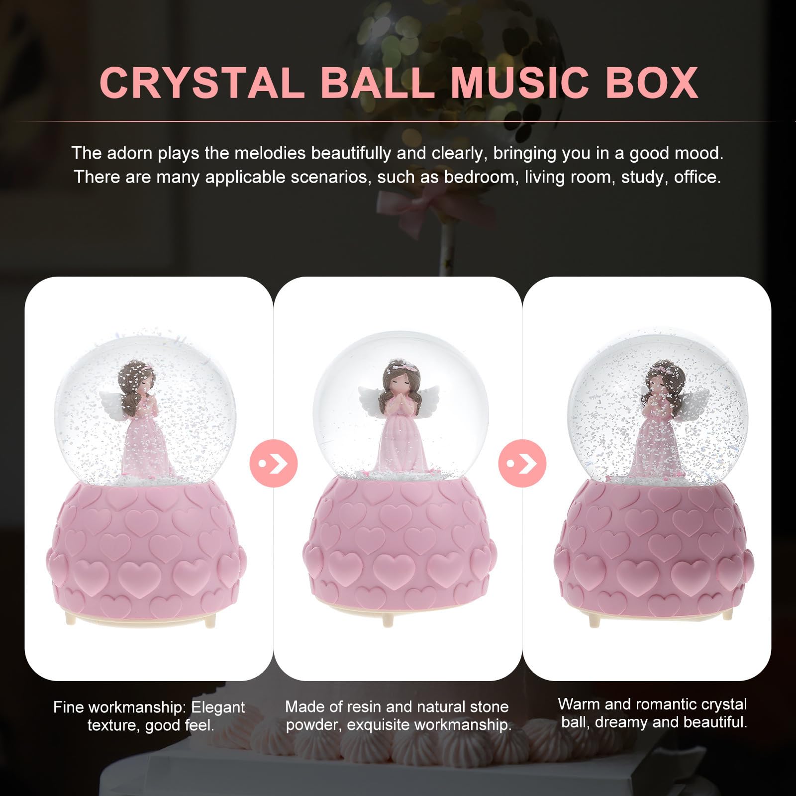 Homoyoyo Caja de Música Esfera de Cristal y Ángel, Rosa