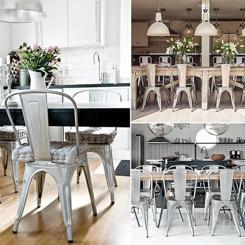 Vista 48 de Devoko - Sillas de metal para interiores y exteriores, estilo antiguo, sillas de comedor de cocina, sillas laterales apilables con respaldo, juego