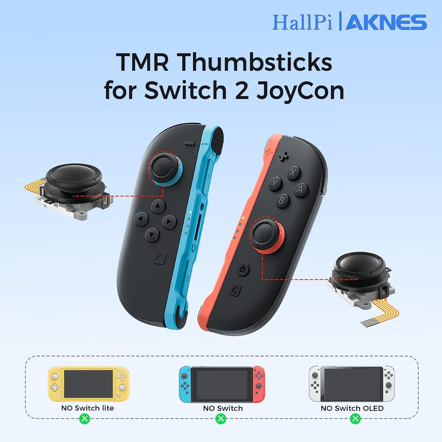 AKNES HallPi TMR Joystick Replacement for Switch 2 Joy-Con, Drift-Proof | Anti-Jitter, Electromagnetic Sensor Joystick with Repair Kit (Screwdrivers,Tweezers,Pry Tool), DIY ABXY Direction Keys-Black