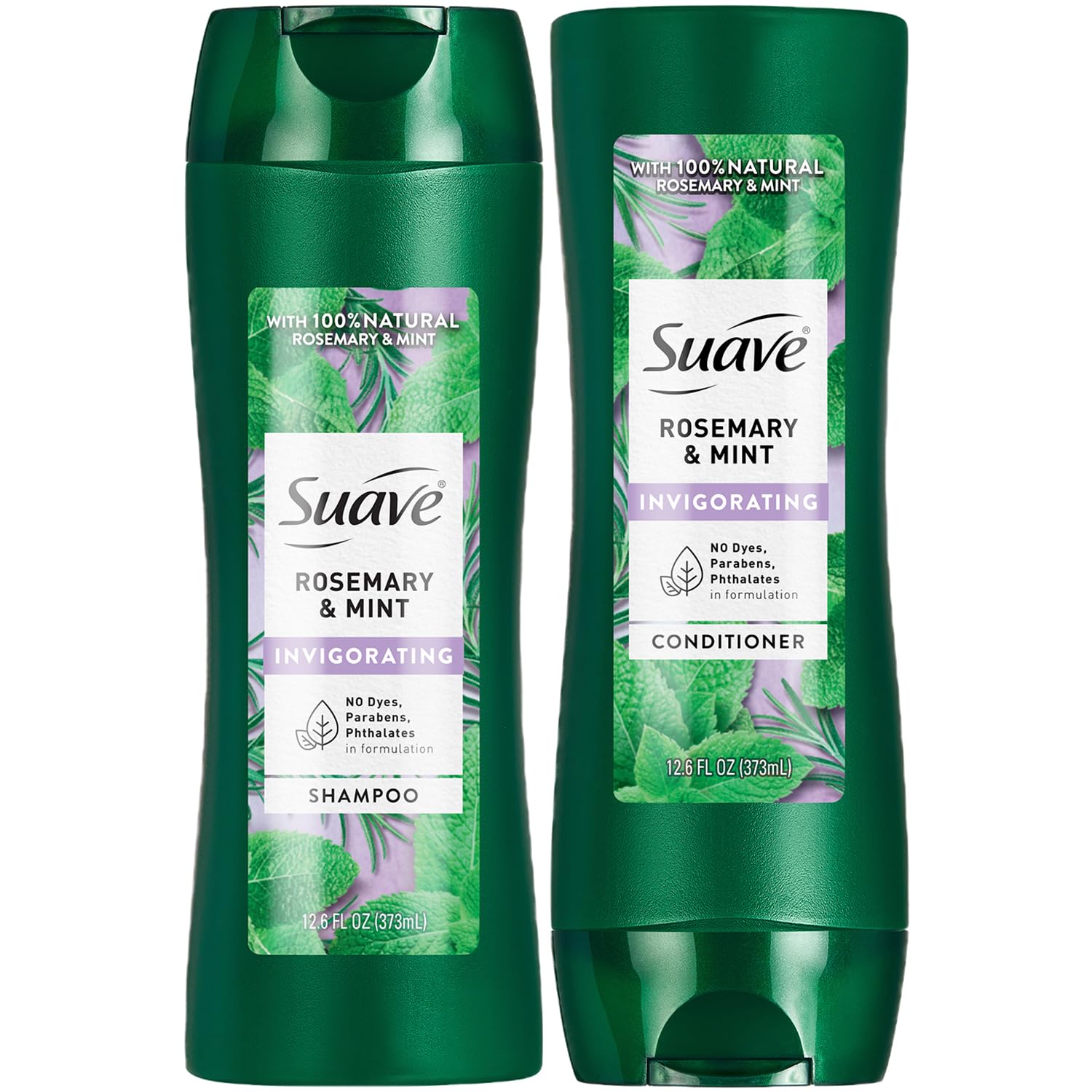 Suave Shampoo and Conditioner, Rosemary & Mint – Invigorating Formula with 100% Natural Essential Oils, 12.6 Oz Ea