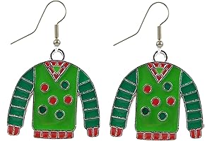 Ugly Green and Red Polka Dotted Christmas Sweater Earrings