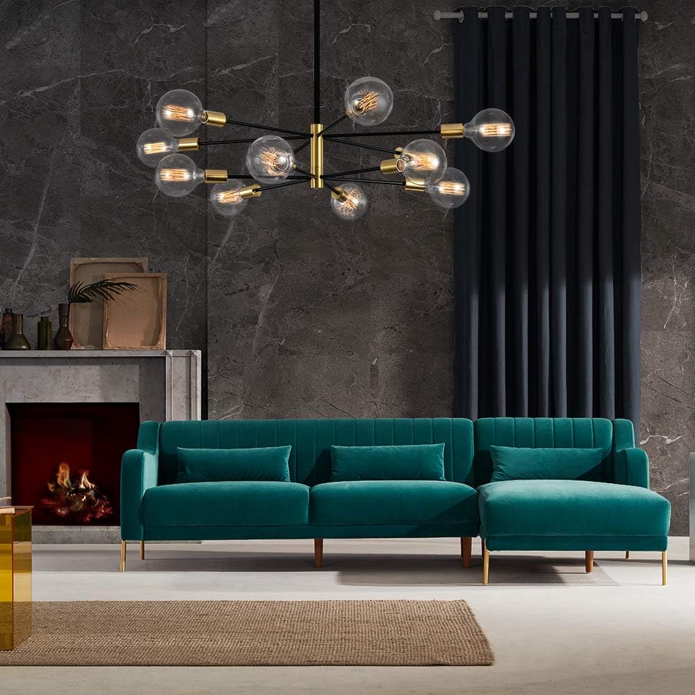 12-Light Black and Gold Sputnik Metal Chandelier