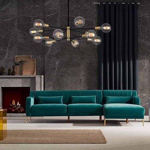 Miniatura 5 de KAISITE Candelabro moderno Sputnik de 12 luces, lámparas de araña negras y doradas, para comedor, sobre mesa, altura de mediados de siglo,