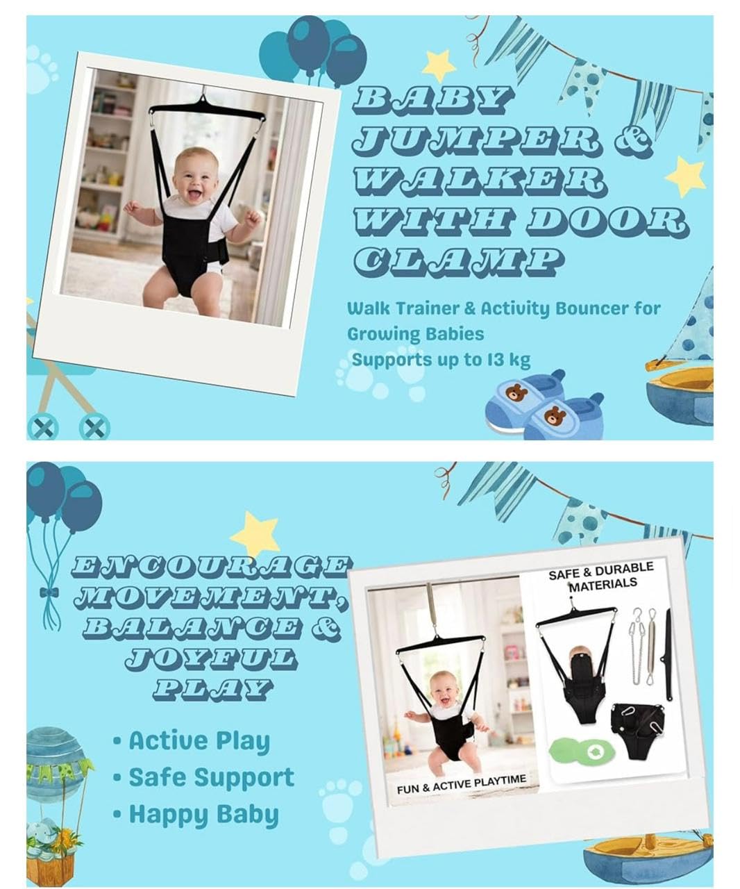 Baby Jumper and Walking Harness with Door Clamp Walk Trainer Infant Activity Bouncer for Coordination and Active Play 6 to 12 Months 3
