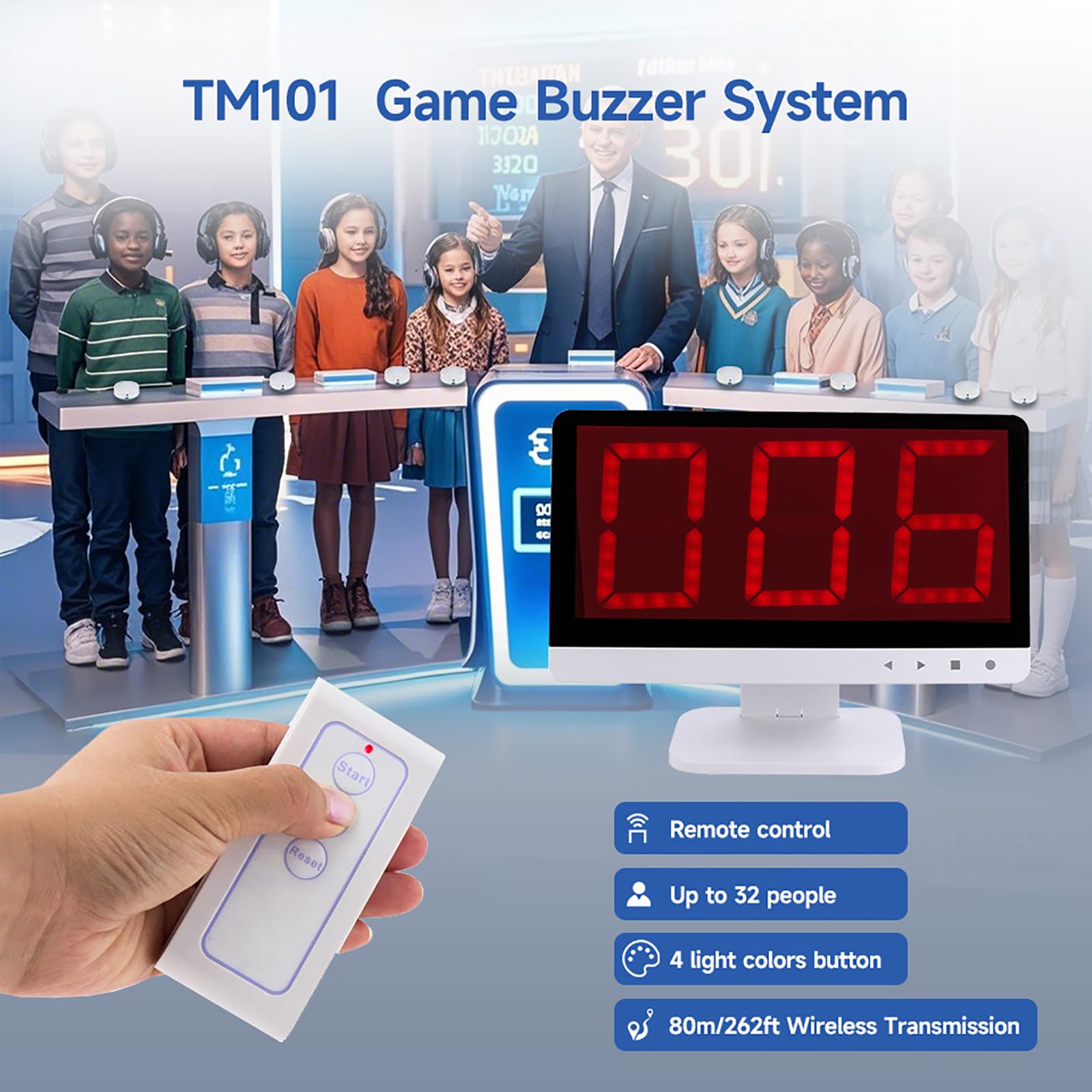 Buzzer di gioco a quiz per giochi di gara, 3 modalità di risposta, divertimento interattivo in classe e famiglia, ideale per spettacoli di giochi e feste