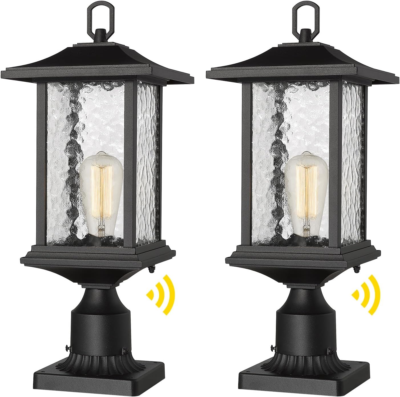 Beionxii Dusk to Dawn Outdoor Post Lights, 21inch Large Exterior Lamp Post Light Pier Mount Lantern with Base, Black Cast Aluminum w/Water Glass - A272P-2PK (NOT Solar, 110-120V AC) POST MOUNT X 2