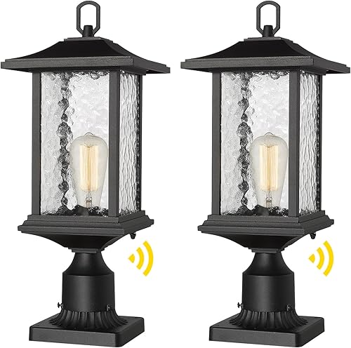 Beionxii Luces de poste para exteriores  Paquete de 2 lámparas de poste de farol exterior con base de montaje de muelle de 3 pulgadas, aluminio