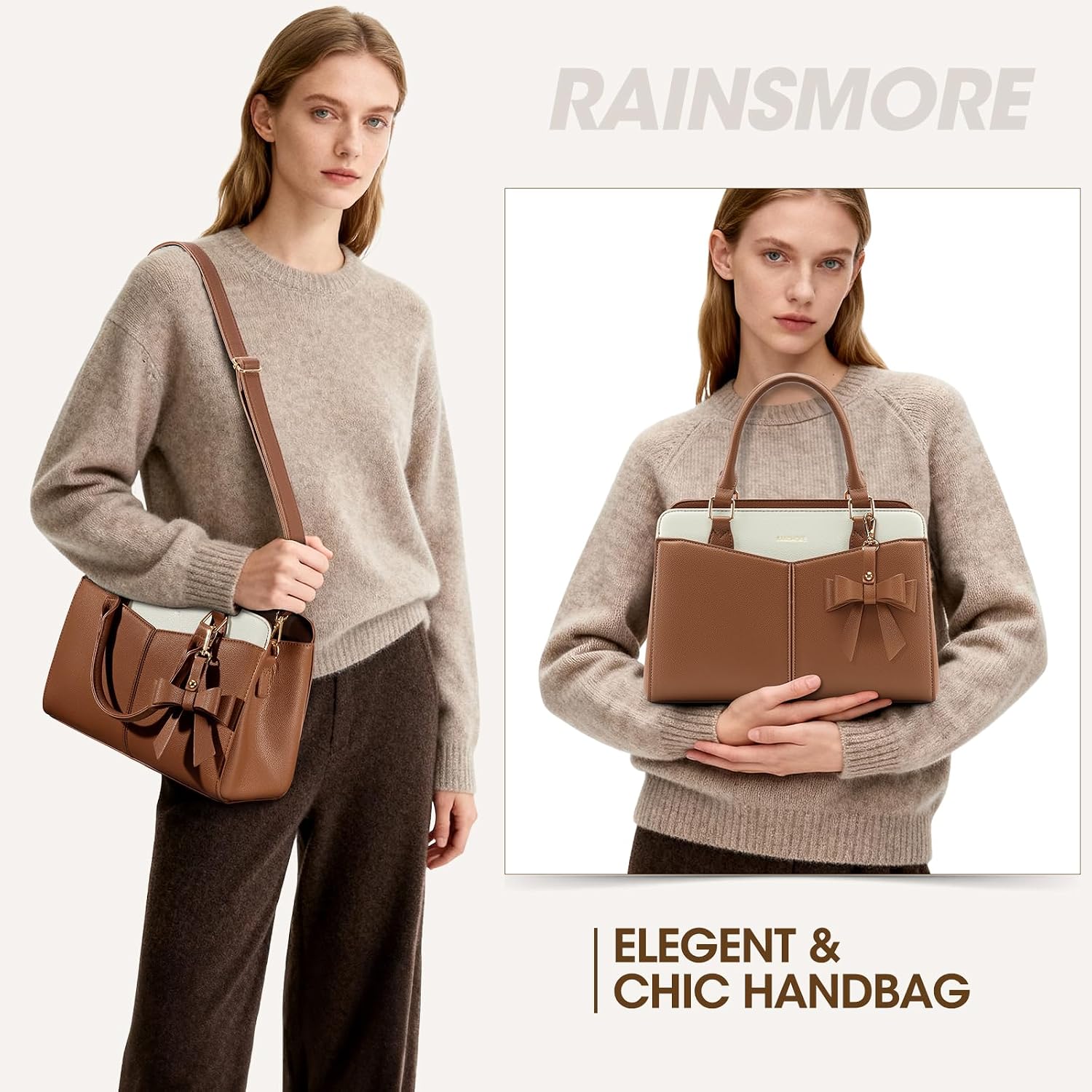 RAINSMORE Handbags for Women PU Leather Designer Handbags for Women Elegant Top Handle Shoulder Bag Tote Bag for Casual Travel image 2