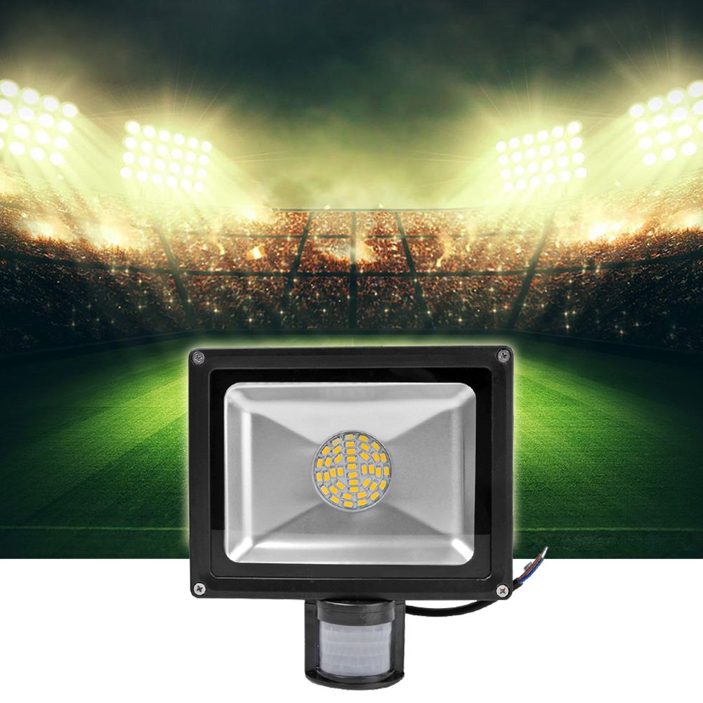 30W Faretto LED con Sensore di Movimento,Faro SMD LED da Esterno,IP65 Proiettore LED,Bianco Caldo,Ideale per il Giardino,Cortile,Corridoio,Garage