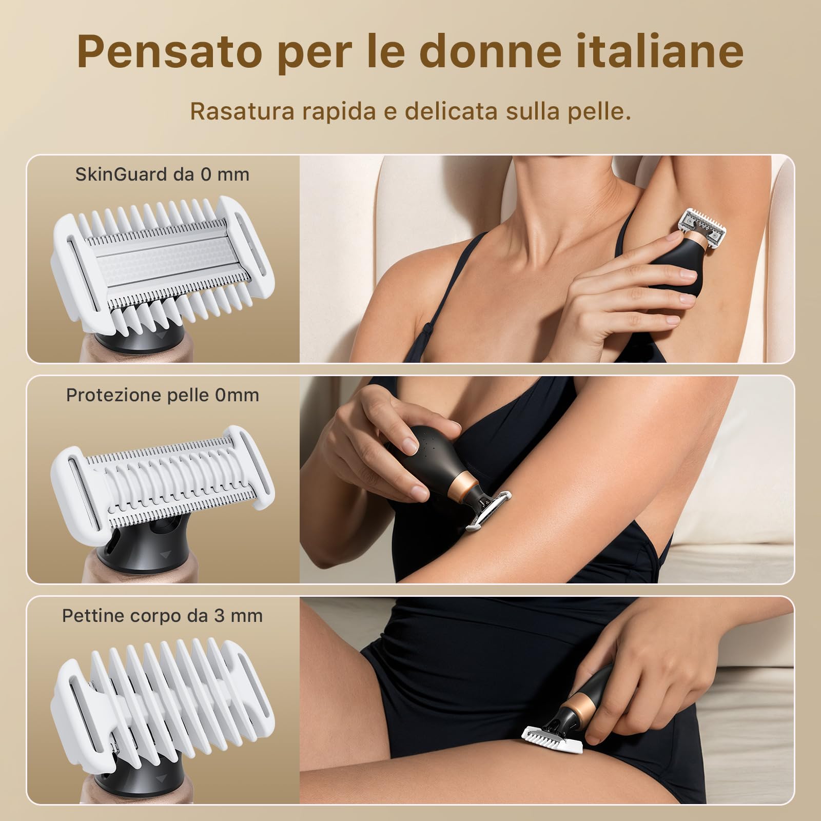 2026 Nuovo Rasoio Elettrico Donna per Zona Bikini - Rifinitore Intimo Portatile e Senza Dolore, Mini Depilatore Viso e Corpo, Ricarica USB-C, Testina Wet & Dry Sostituibile, Nero