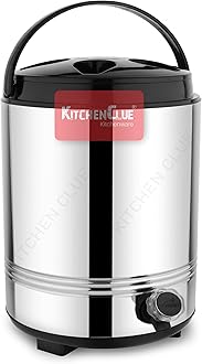 Stainless Steel Travel Water Jug with Tap, Easy to Carry Handle I Hot and Cold Water Dispenser 8 Liters for Office Home Kitchen I PUF Insulated Wate Jug with Sturdy Base