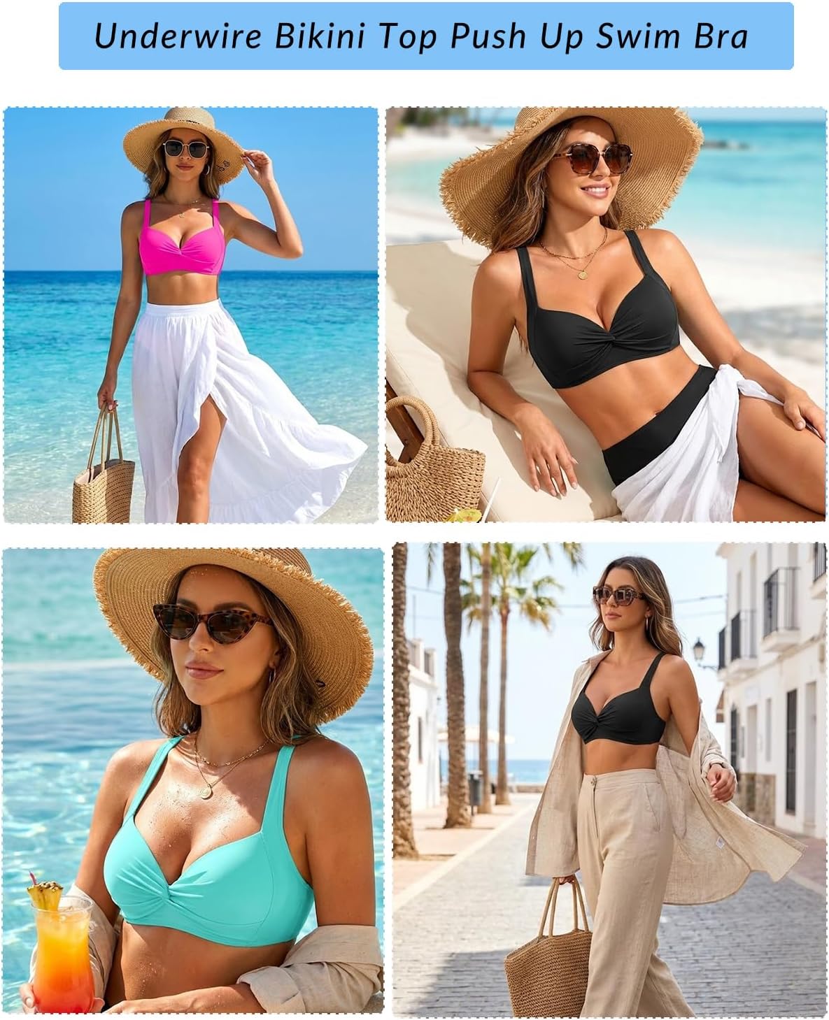 Women Underwire Bikini Top - Push Up Swimsuit Top Twist Front Swim Bra 2025 Retro Bathing Suit - Image 6