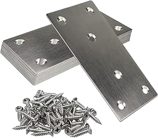 フラットプレート ブラケット金具 10個セット 固定修理プレート ジョイント金具 6穴 家具の固定板 補強ブラケット 201ステンレス製 接合金具 60個ネジ付き 100×50mm
