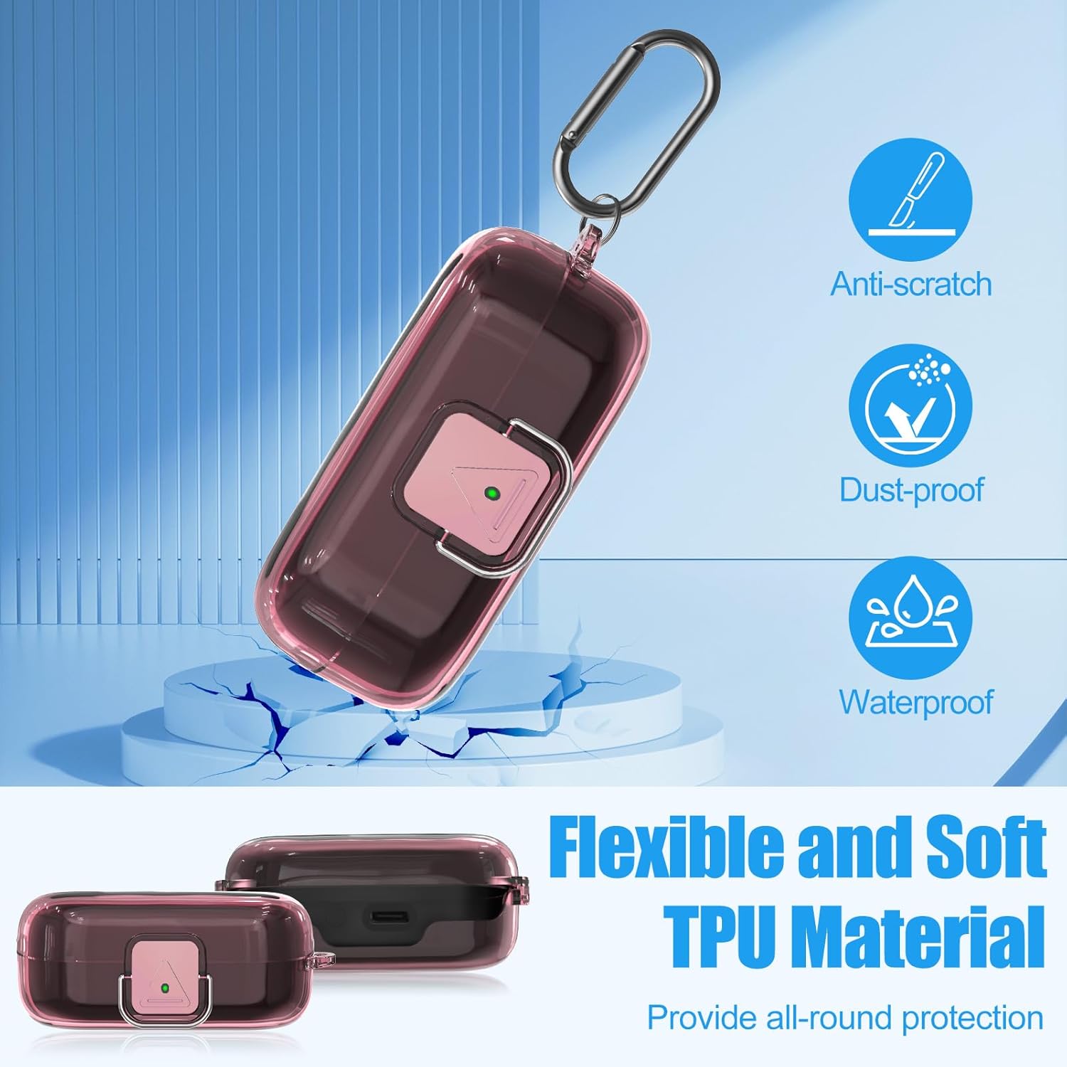 [with Safety Lock] for Sony WF-C510 Case Cover, Clear Soft TPU Protective Earbuds Case with Carabiner & Cleaner Kit Accessories Set(Clear Pink) - Image 2