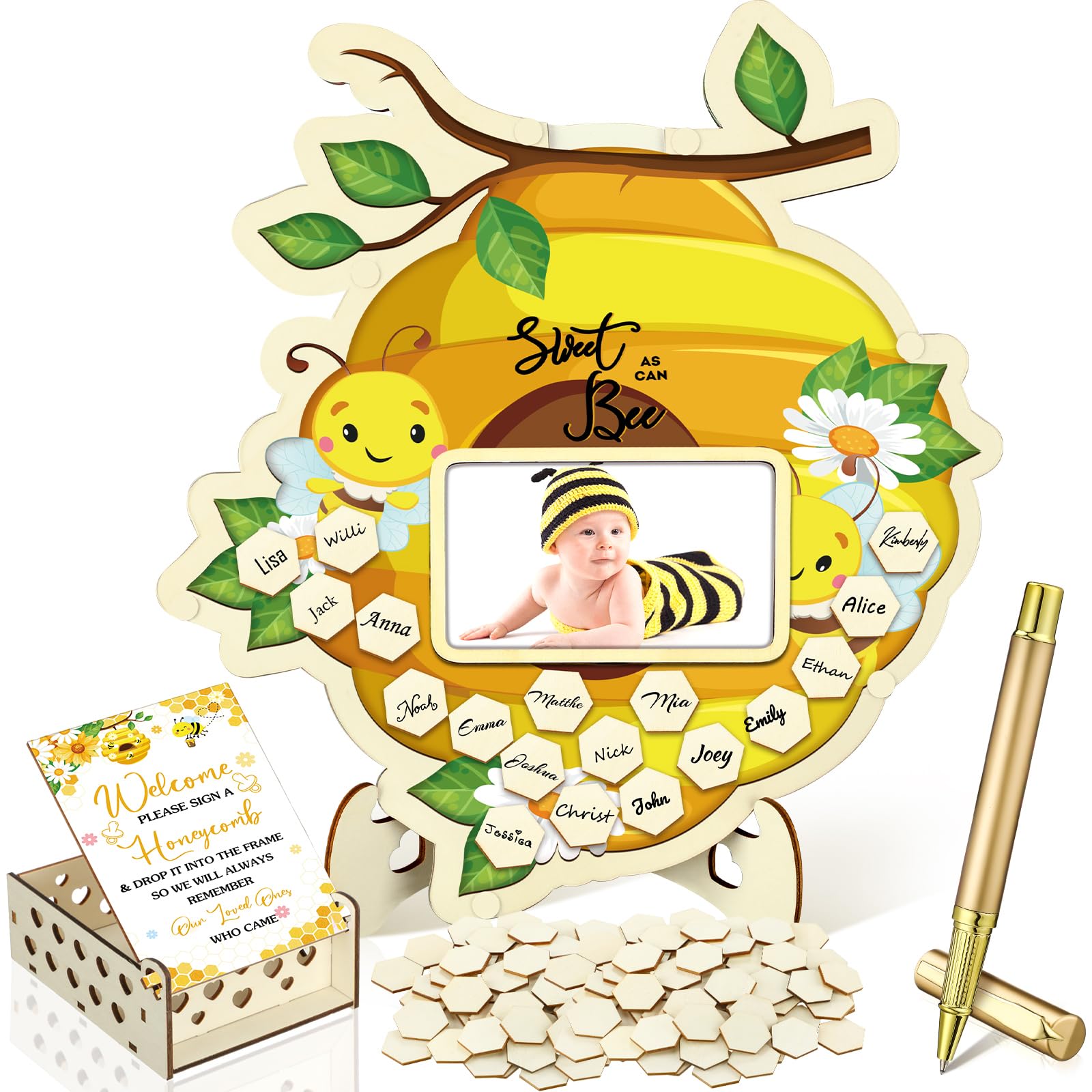 Wenqik 63 Pcs Bee Baby Shower Guest Book,Yellow