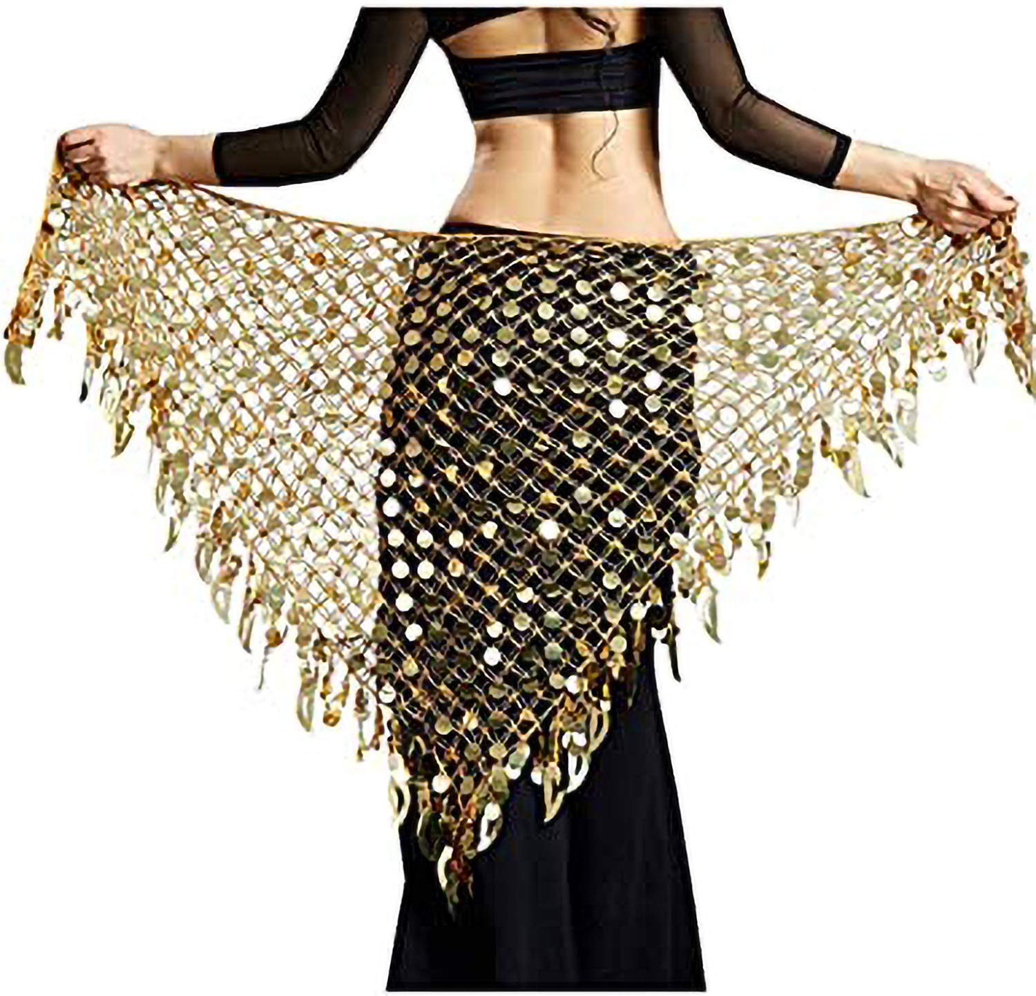Vritraz Women's Chiffon Belly Dance Hip Scarf Waistband Belt Mixed Colors Beads and Golded Coins-image-46