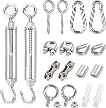 LEAUM M6 20pcs 304 Stainless Steel Turnbuckle with Ring Screws, Eye Screw and Carabiner for Climbing Plants, Curtain, Decoration, Beleu