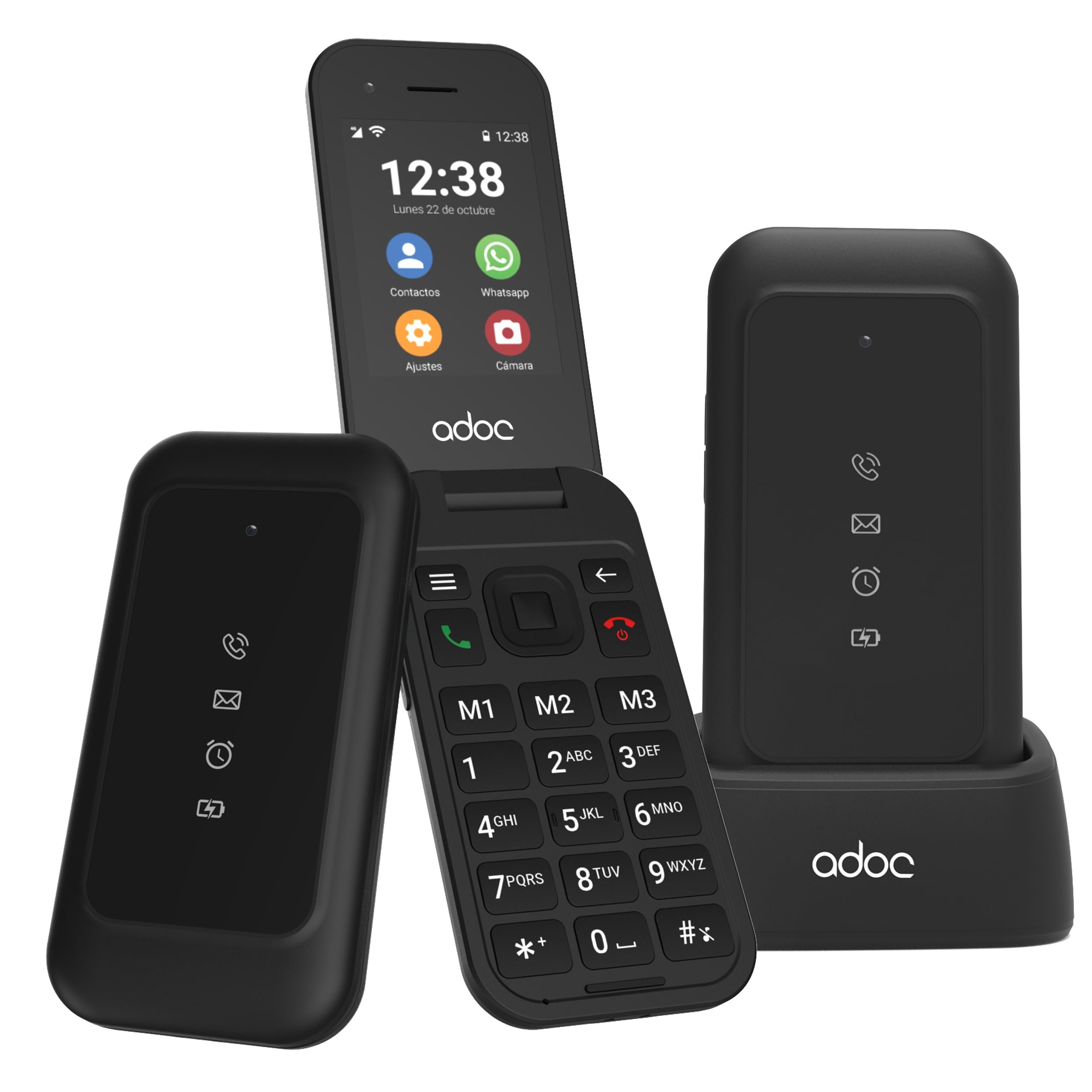 ADOC SC04 Móvil para Mayores con Whatsapp | Teléfono 4G de Tapa con Pantalla Táctil y Teclas Grandes | Botón SOS | Base de Carga | WiFi, Bluetooth | Teléfono Fácil de Usar para Personas Mayores