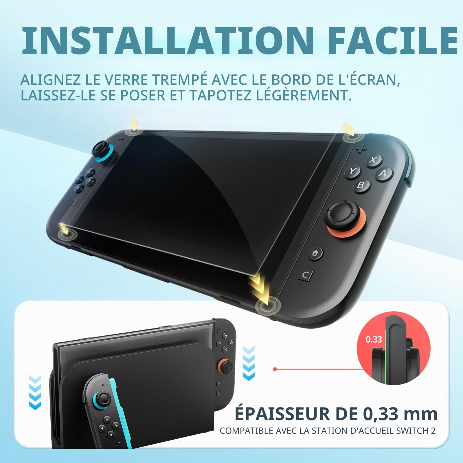 Tixlux Lot de 3 Verre Trempé Compatibles avec Nintendo Switch 2 (2025), Film Protections d’Écran, Dureté 9H, Anti-Rayures, Ultra Transparent, Sans Bulles, Installation Facile